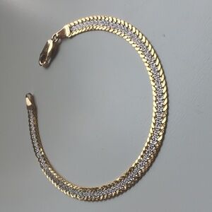 Vintage 14K Gold 5MM 2 Tone Diamond Cut Bracelet 6.75"